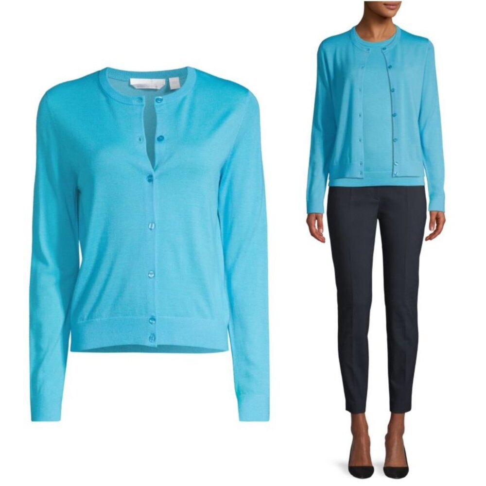 BOSS Fovetexa Superfine Merino Wool Cardigan Soft Knit Lightweight Blue size L